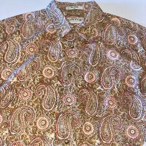 Orvis Camp Shirt Button Up Short Sleeve Brown Paisley 1 Pocket Size XL EUC